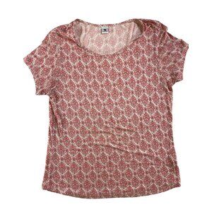 Ferrioni Womens Red & White Paisley Pattern Short Sleeve Tee Shirt Blouse Medium